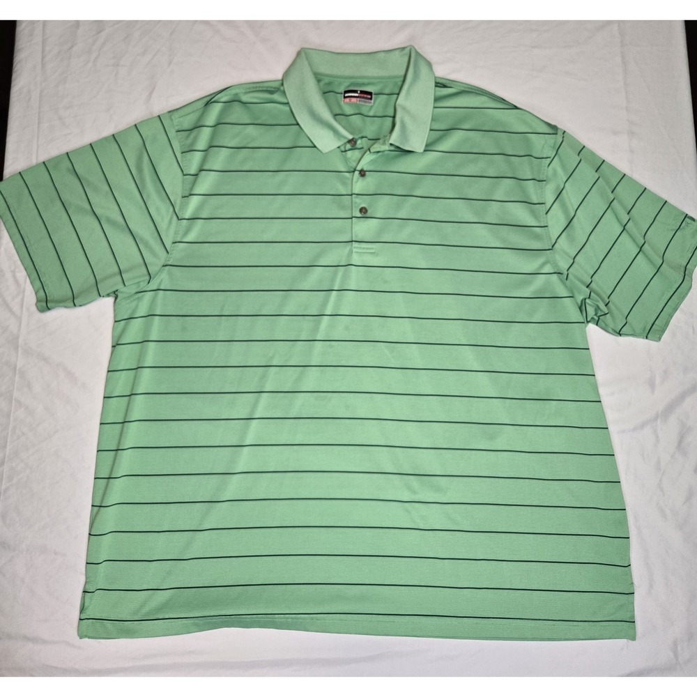 Grand Slam Golf Polo Shirt Mens 4XG Green Striped Moisture Wicking Performance